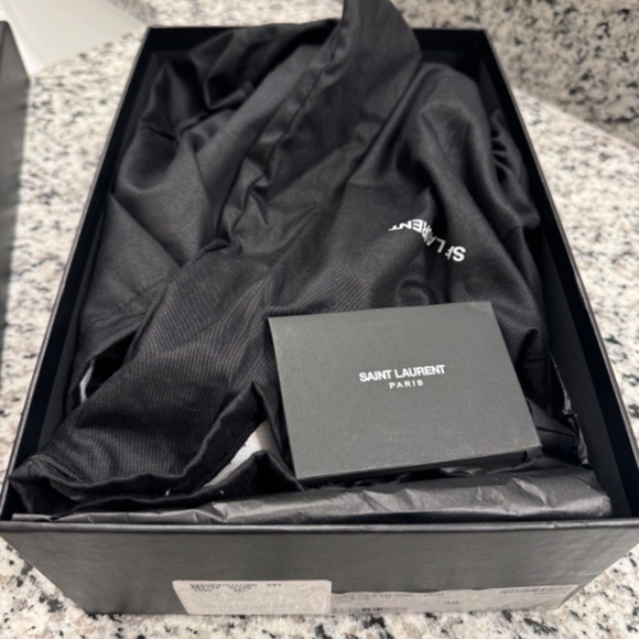 COPY - Saint Laurent Black Metal Turquoise Cap Toe Pointed Pumps. - Picture 4 of 6